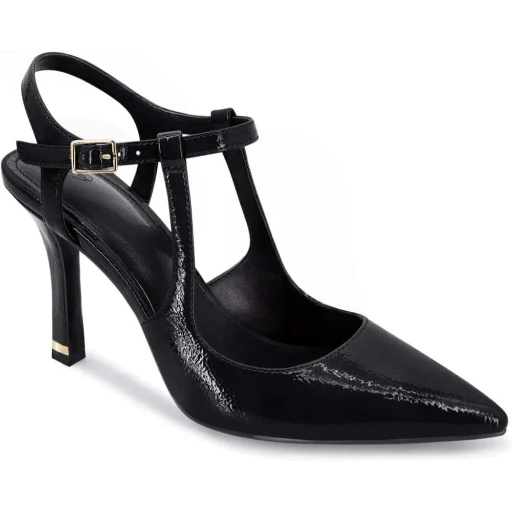 Women's Black High Heels Pointed Toe Ankle Strap Pumps Patent Dress Shoes
